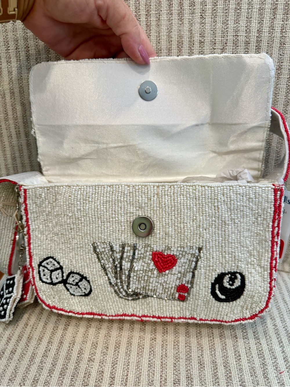 Sol & Mer Beaded 'Feelin' Lucky' Cream Beaded Bag - Picture 9 of 9